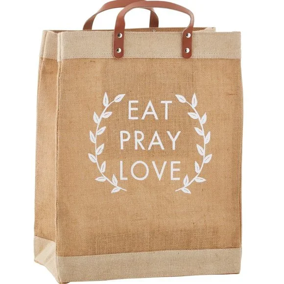 NWT (2) Tote Bundle - Eat, Pray, Love Inspirational Jute Market Tote Bag - Picture 3 of 3